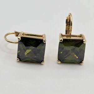 Gold Emerald Peridot Tone Earrings Lever Back Dainty Classic Timless Victorian